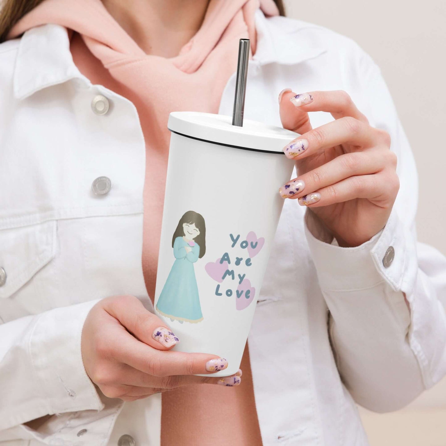 Insulated tumbler with a straw (You Are My Love)