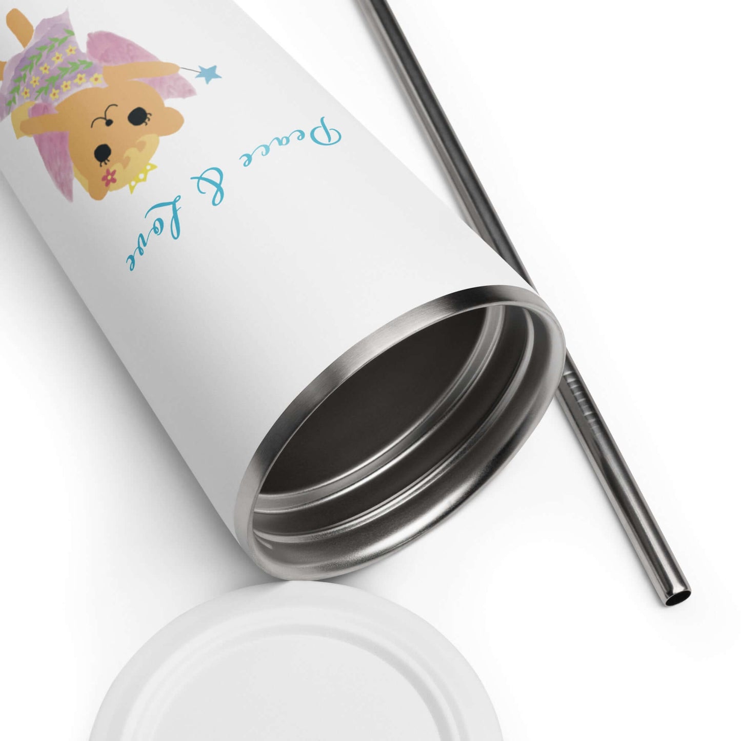 Insulated tumbler with a straw (Peace & Love)