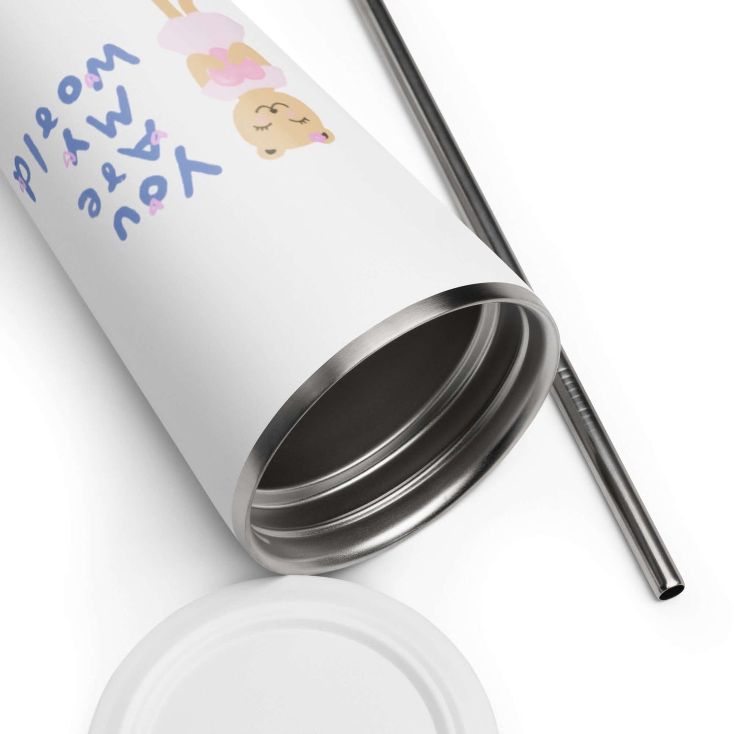 Insulated tumbler with a straw (You Are My World)