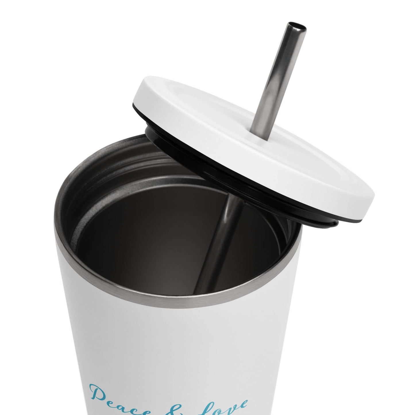 Insulated tumbler with a straw (Peace & Love)