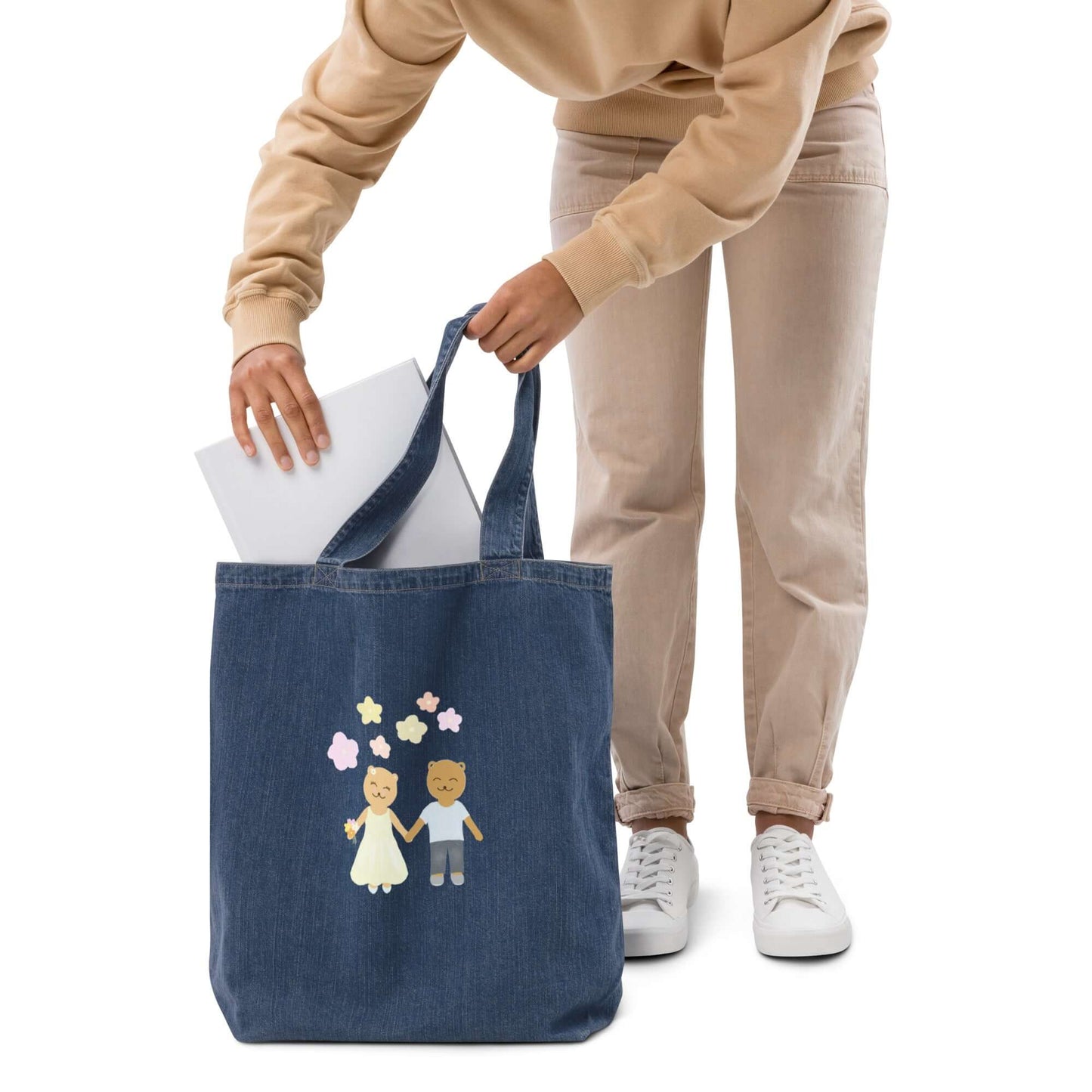 Organic denim tote bag