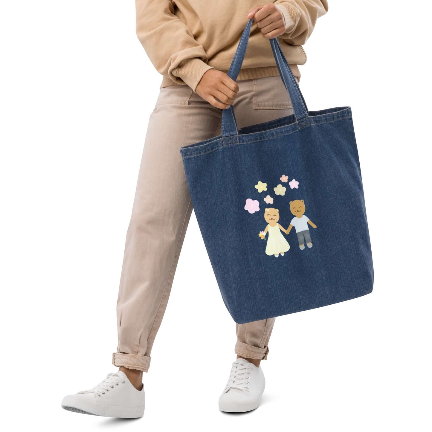 Organic denim tote bag