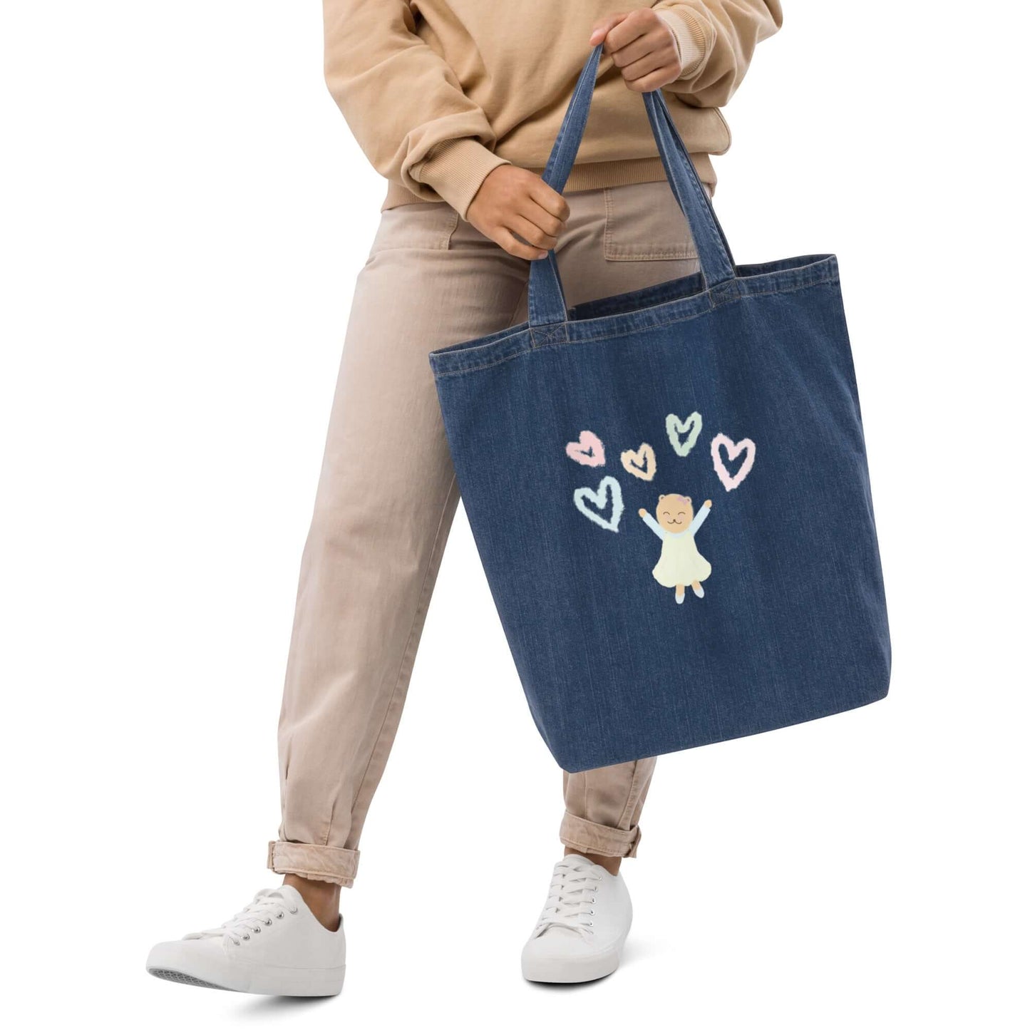 Organic denim tote bag